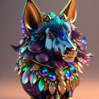Vibrant blue ram with golden horns and ornate jewelry