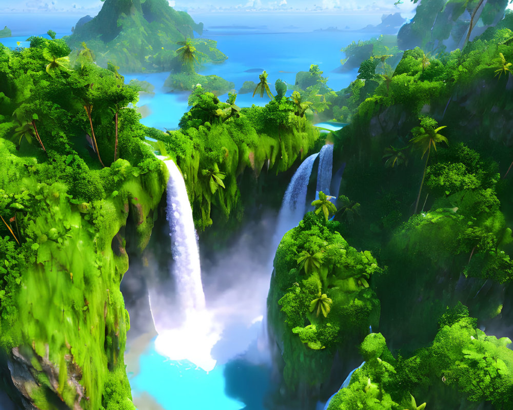 Tropical Paradise with Waterfalls, Blue Pool & Palm Trees
