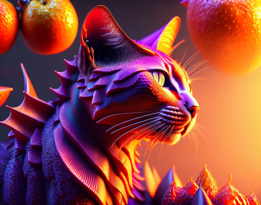 Colorful Stylized Cat Art with Orange and Purple Hues