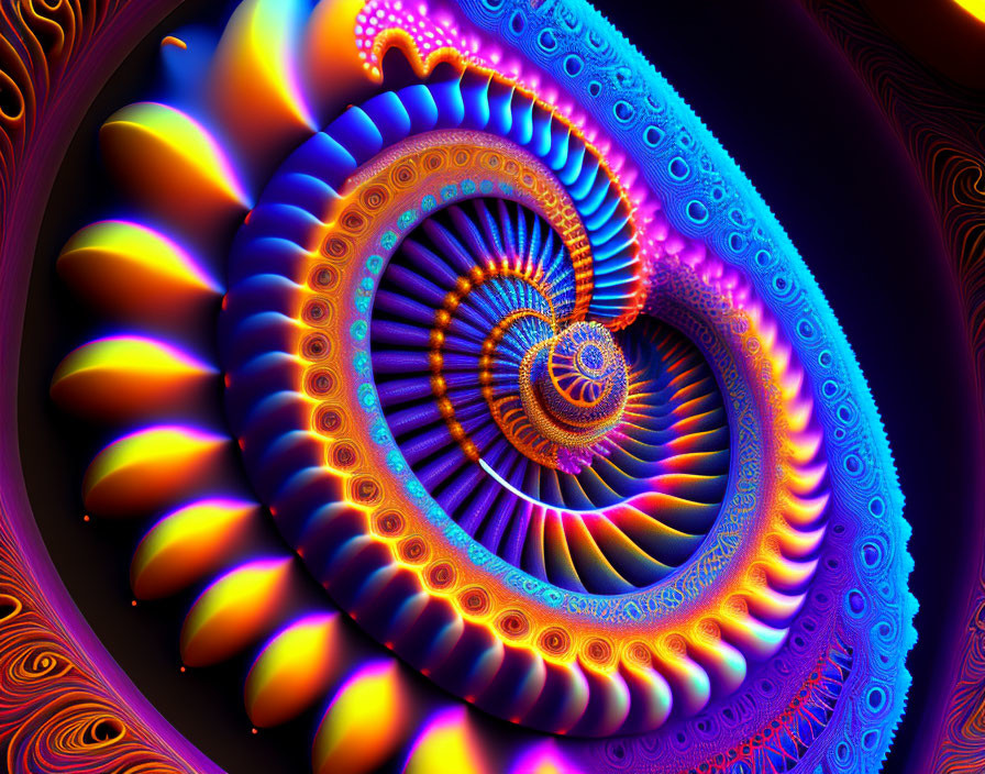 Colorful Fractal Image: Neon Blue and Orange Spiral Pattern