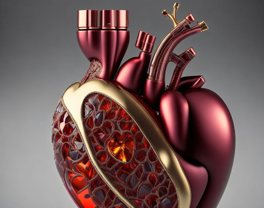 Luxury Perfume Bottle Shaped like Human Heart with Metallic Details