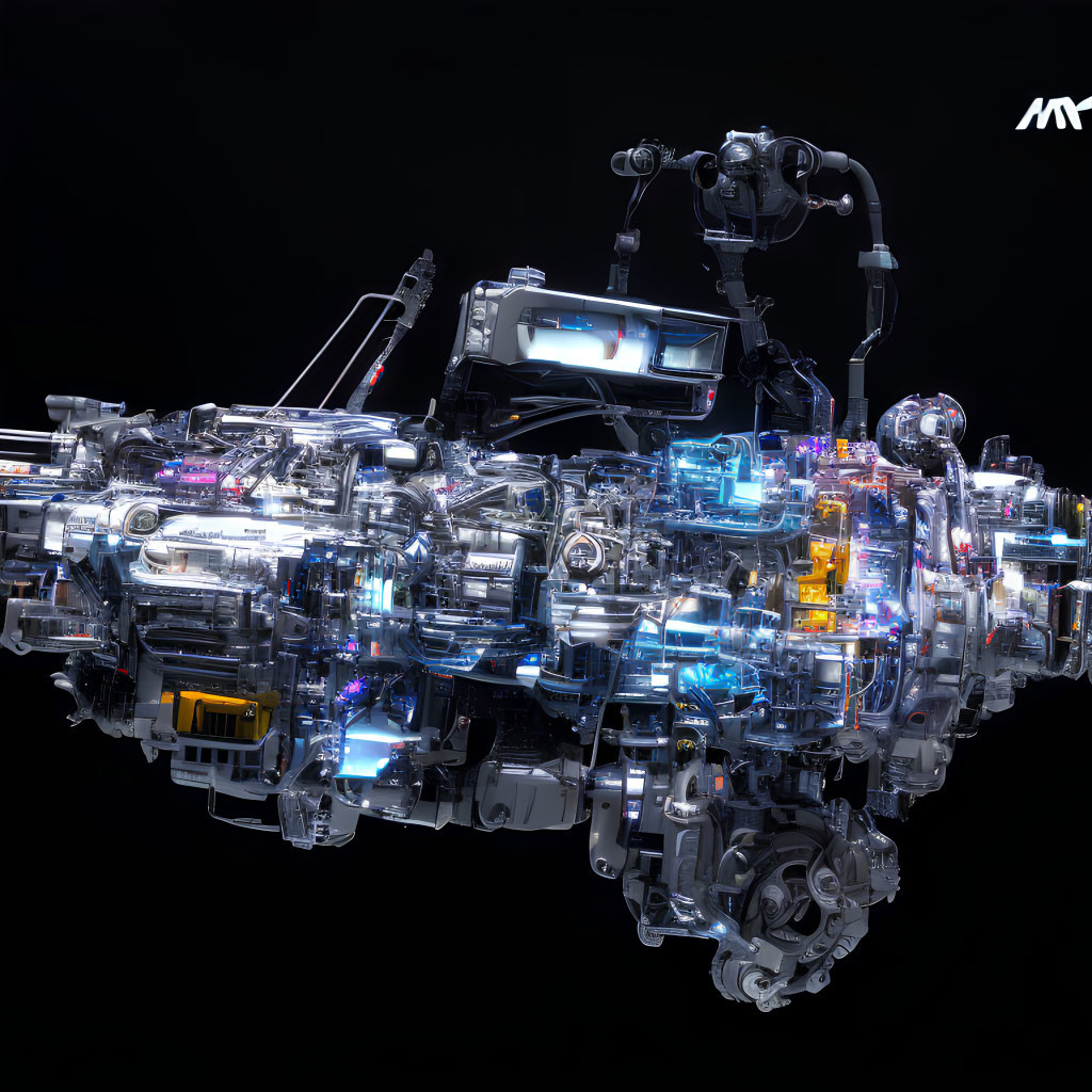 Detailed 3D Render of Futuristic Machine with Neon Lights