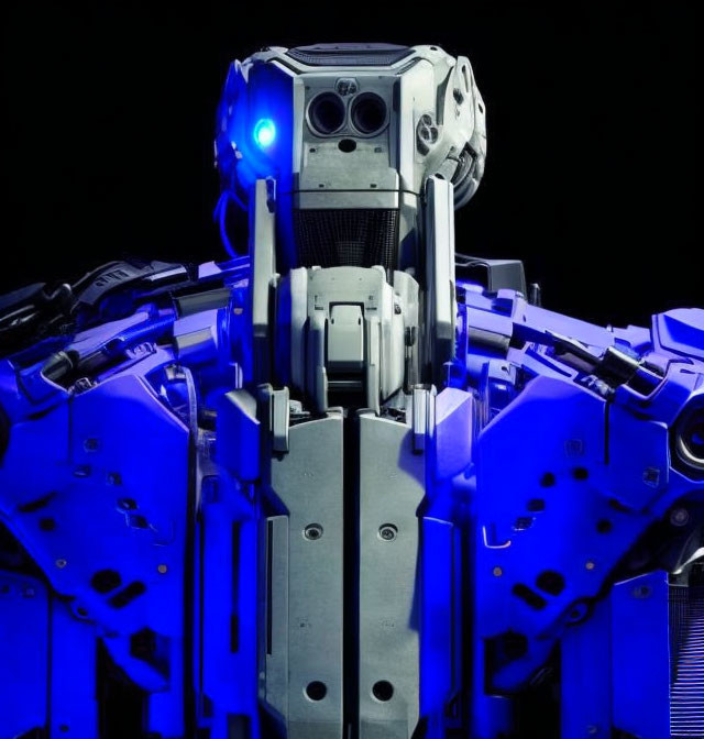 High-Tech Robot with Blue Lights and Metal Components