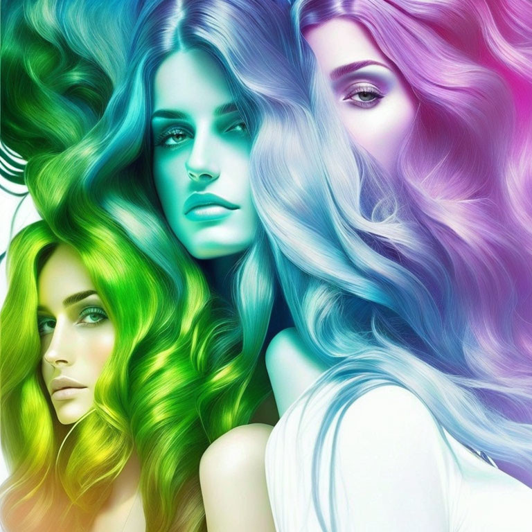 Vibrant Multicolored Hair: Green, Blue, Purple