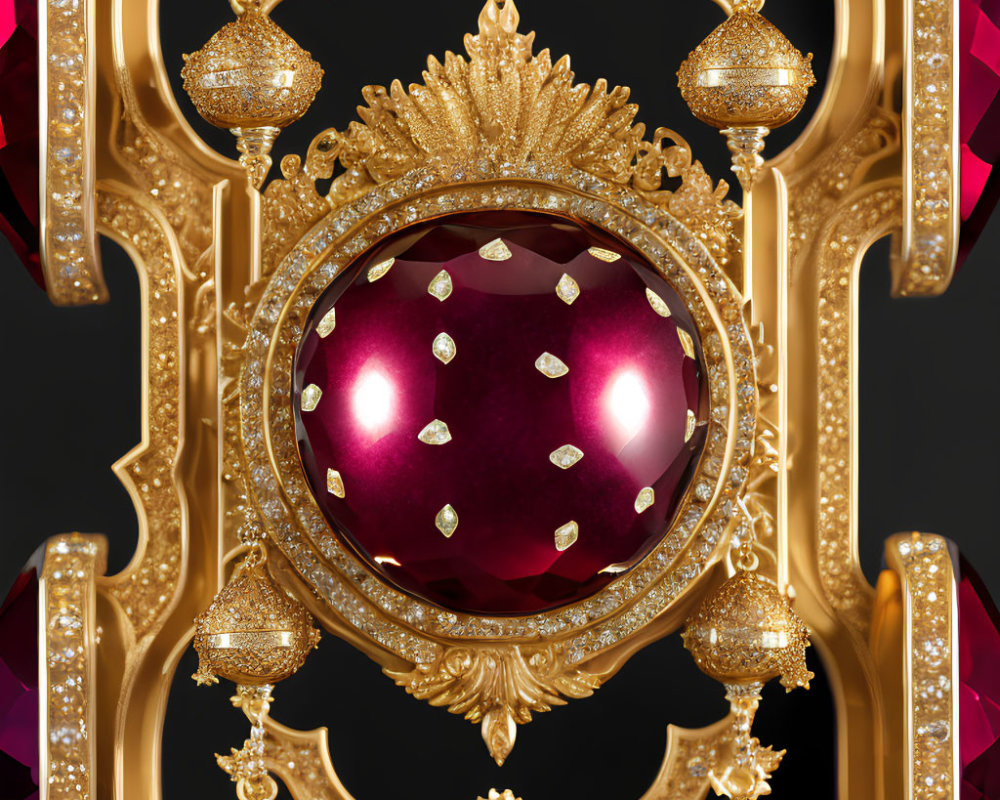 Intricate Golden Frame with Ruby and Gem Accents