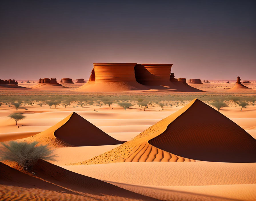 Intricate patterns on golden sand dunes under warm sky