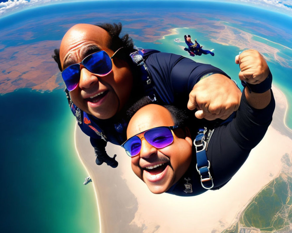 Tandem Skydiving with Smiling Faces and Earth's Curvature