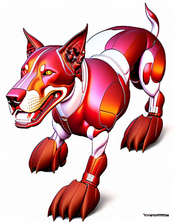 Stylized robotic dog illustration with red and white paneling