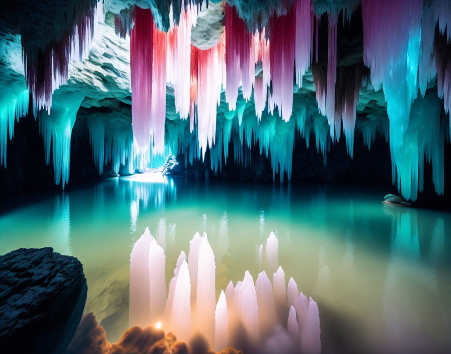 Vibrant Blue Water in Mystical Illuminated Cavern