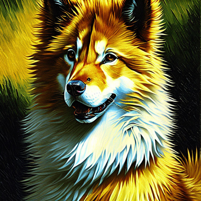 Colorful Fluffy Dog Illustration with Smiling Expression