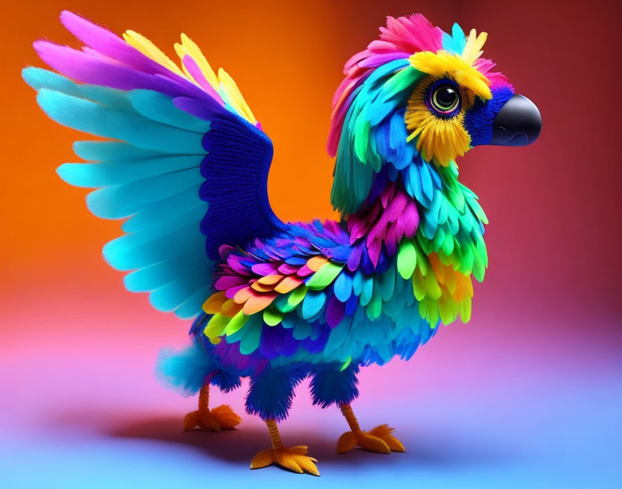 Colorful Rainbow Bird with Prominent Beak on Gradient Background