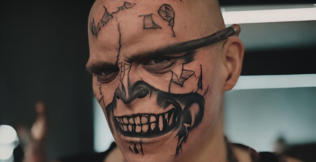 Detailed Menacing Skull Tattoo with Intense Look