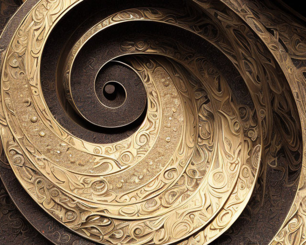 Detailed Golden Spiral Patterns with Embossed Textures on Dark Background