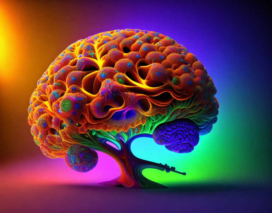 Colorful Brain Tree Artwork on Neon Gradient Background