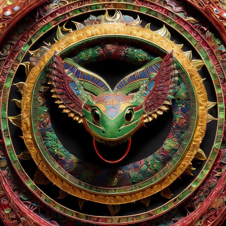 Intricate Dragon Head Sculpture in Circular Frame
