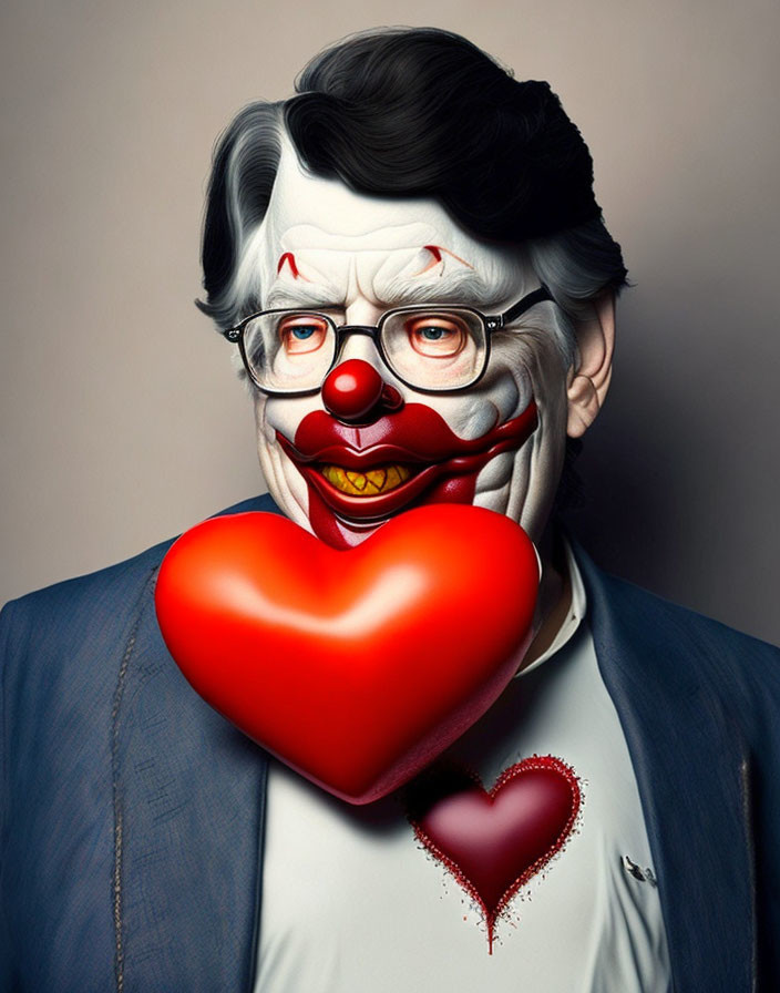 Colorful Clown Caricature Holding Heart-Shaped Object