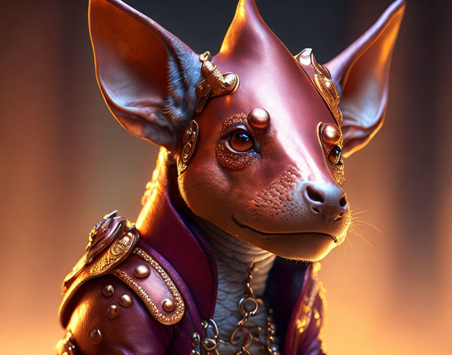 Detailed digital artwork: Fantasy creature with fox features in ornate armor