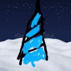 Snow-covered mountain peak with glowing blue crevasse under clear sky