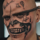 Intricate Black Facial Tattoo Mimicking Skeletal Features