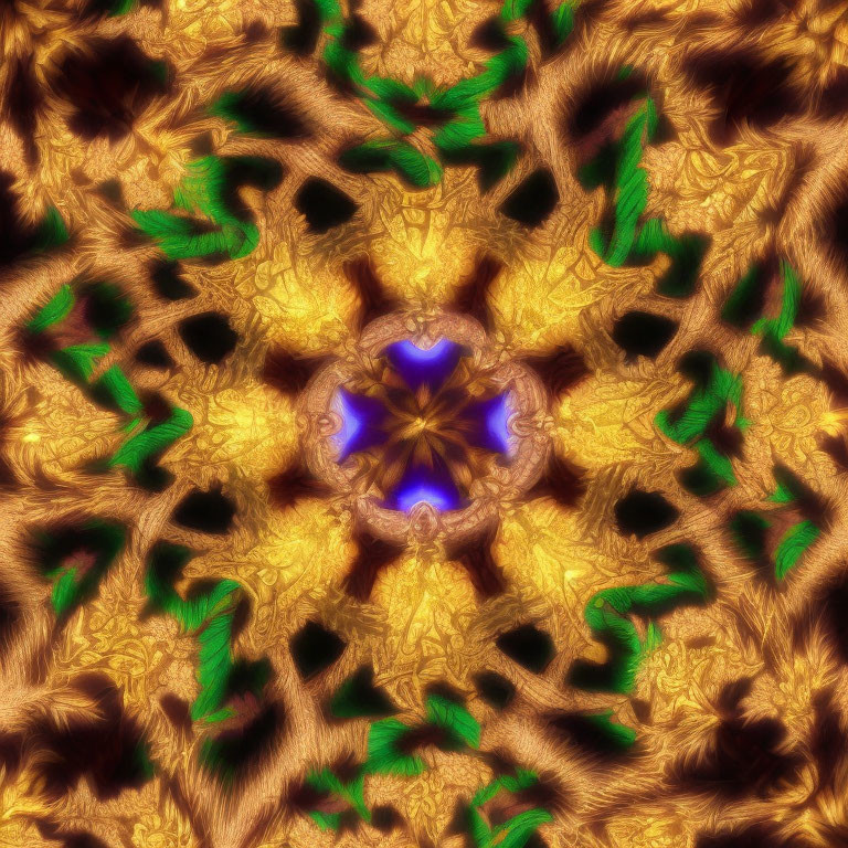 Colorful Kaleidoscopic Pattern with Gold, Green, and Purple Hints