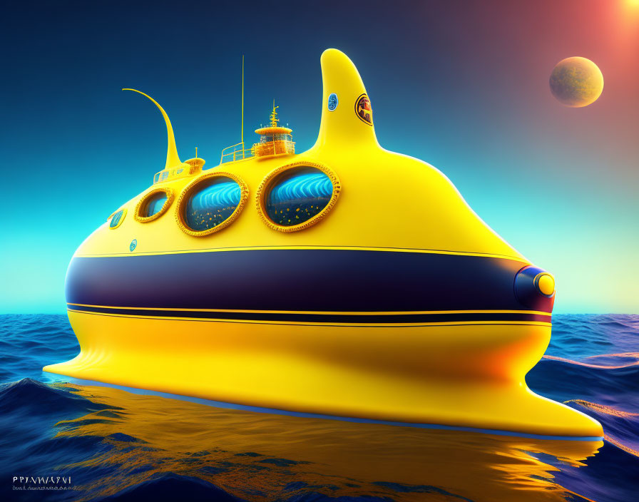 yellow submarine on the pacific ocean