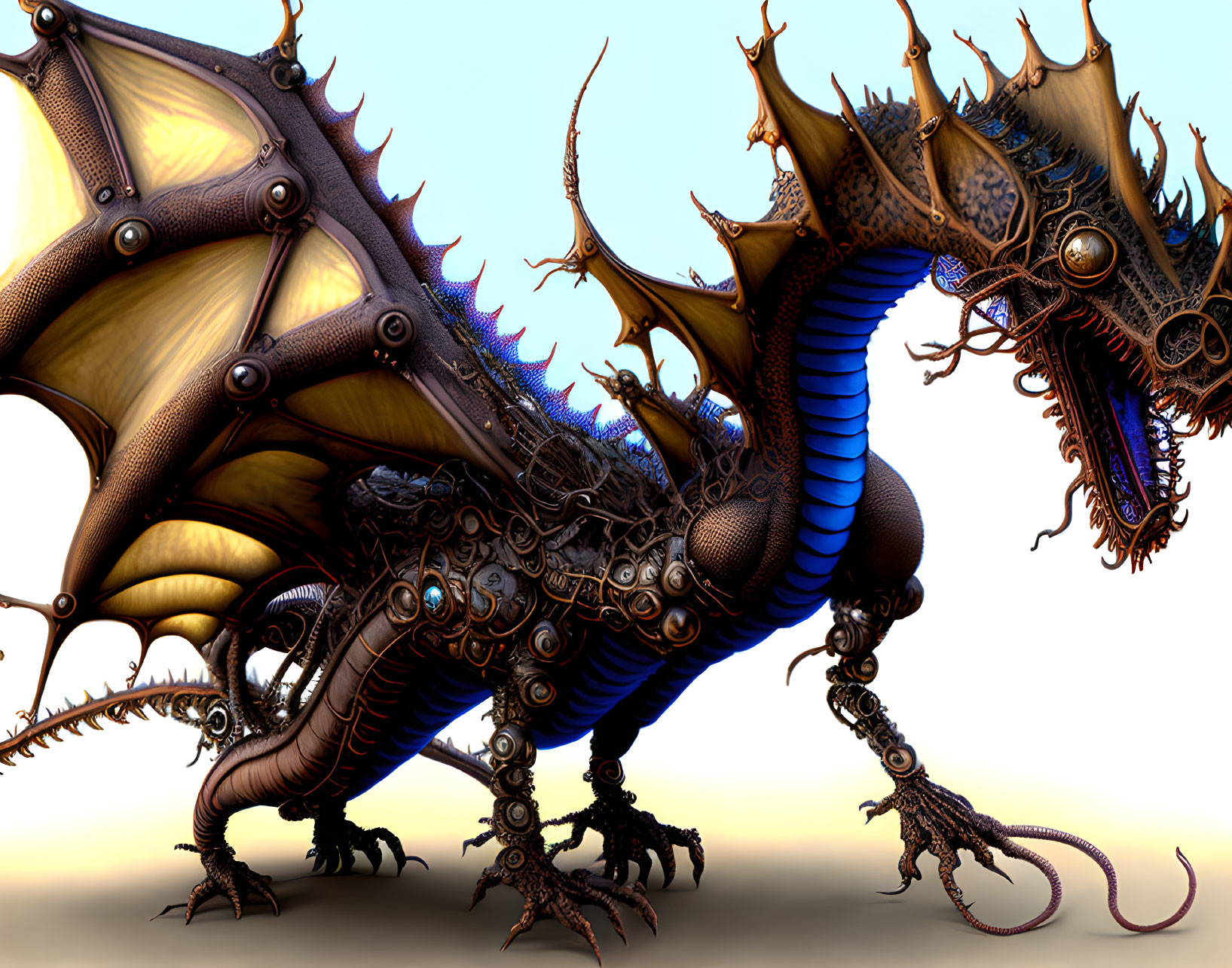 Mechanical dragon digital art with intricate gears and metallic design