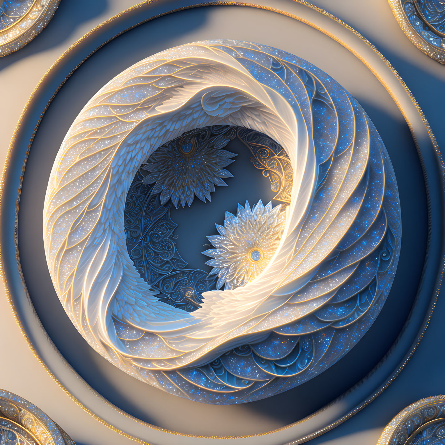 Intricate Fractal Design: Spiraling Shell with Ornate Patterns