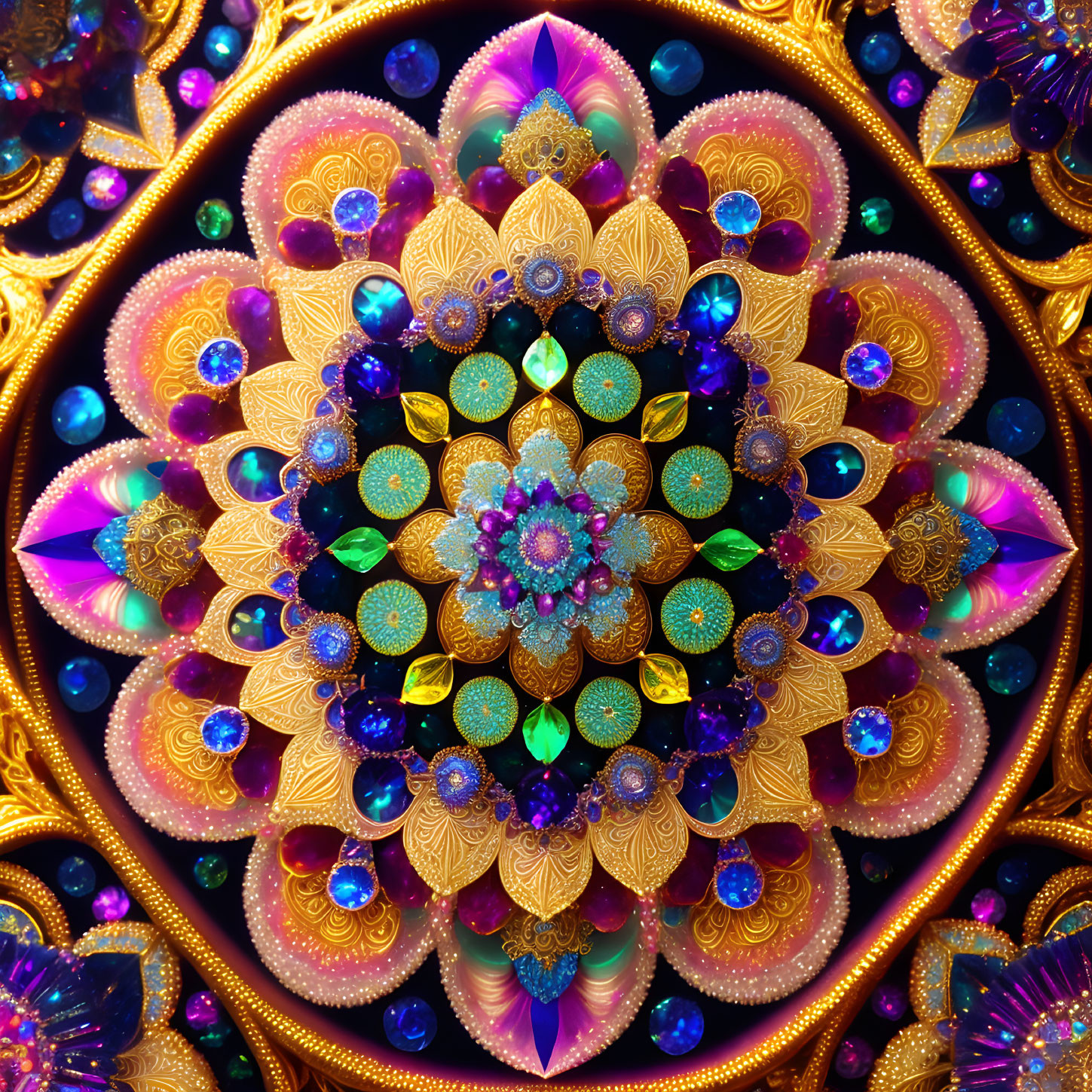 Intricate Gold and Gemstone Mandala in Vibrant Hues