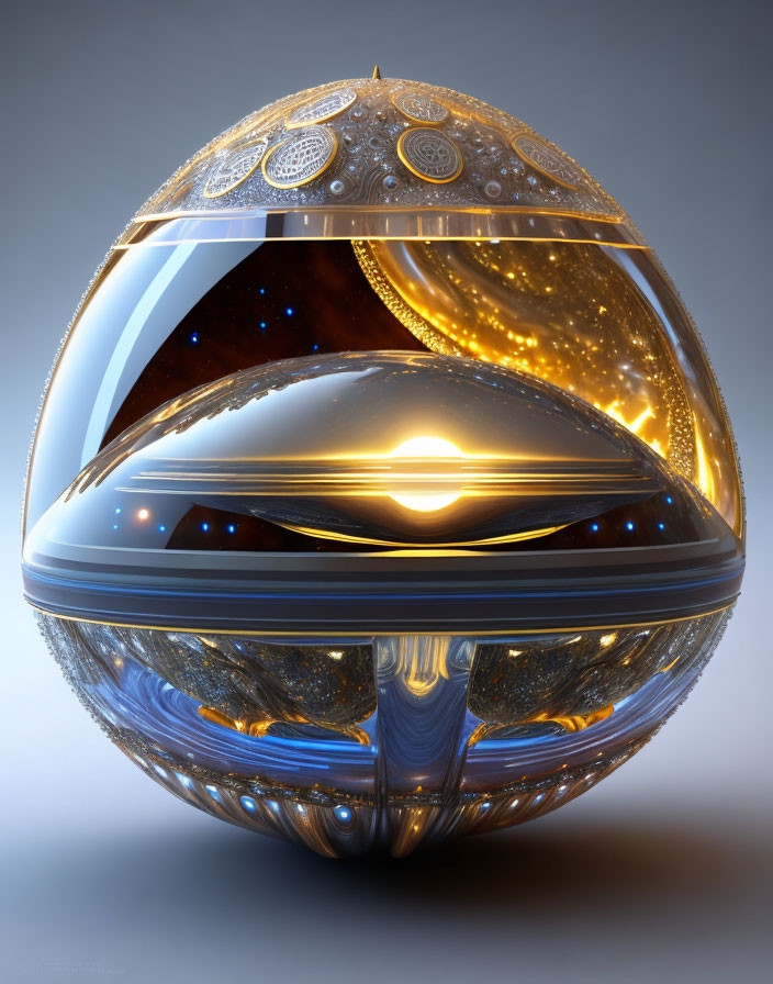 Intricate gold and silver spherical digital artwork