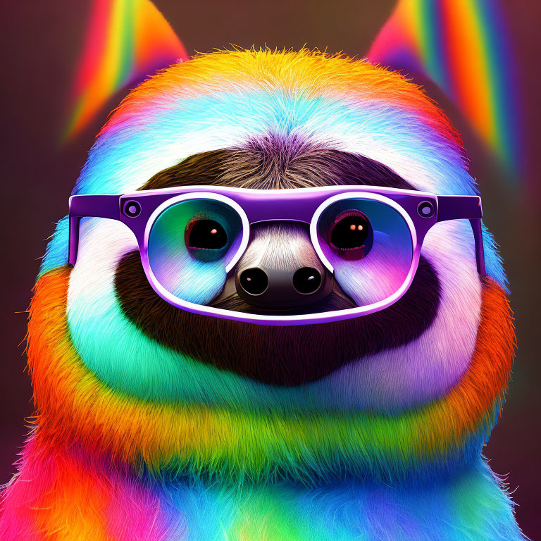 Colorful Rainbow Sloth with Purple Glasses on Gradient Background