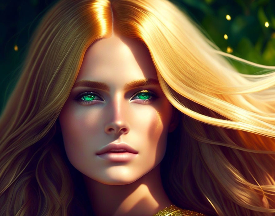 Blonde Woman Portrait with Green Eyes and Warm Background