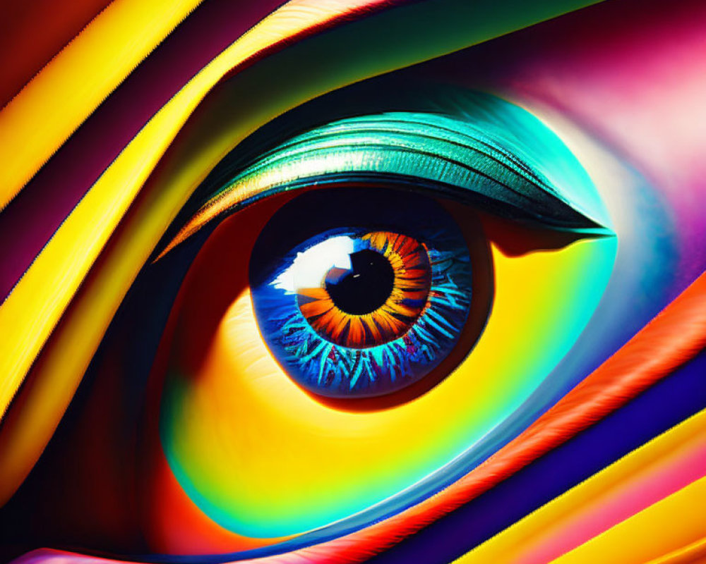 Close-up Rainbow-Colored Iris Eye with Vibrant Ribbons