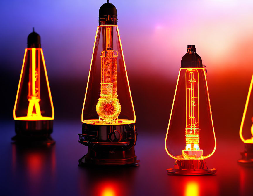Vintage Filament Light Bulbs on Blue and Purple Gradient Background