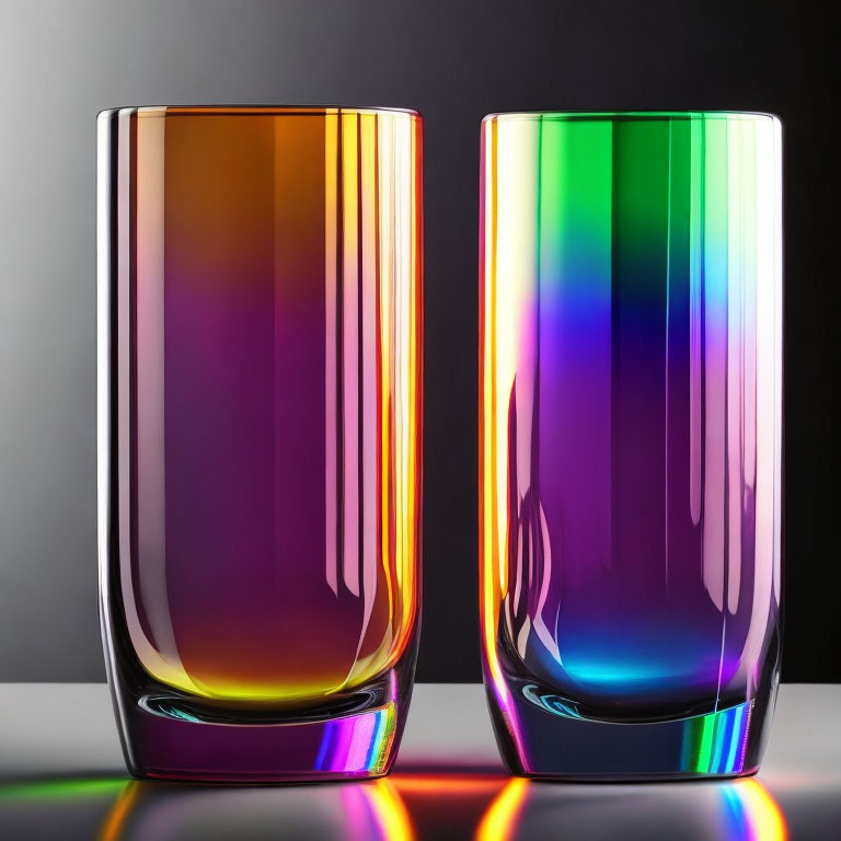 Colorful Iridescent Glasses with Vertical Stripes on Dual-Tone Background