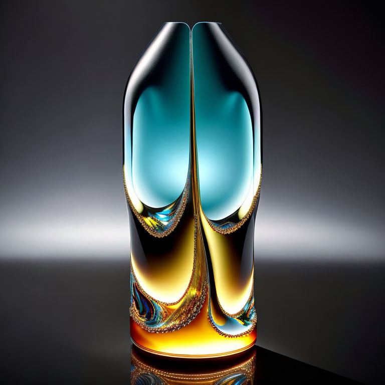 Mirrored Glass Vase with Blue Interior and Swirl Pattern
