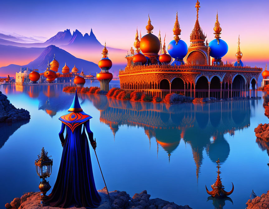 Vivid Fantasy Landscape with Onion-Domed Structures at Twilight