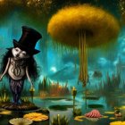 Character in Top Hat with Mask in Luminescent Forest