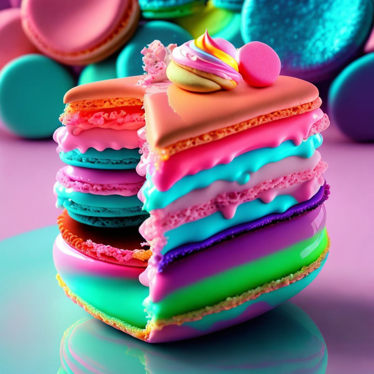 Colorful Stylized Digital Macarons on Reflective Surface