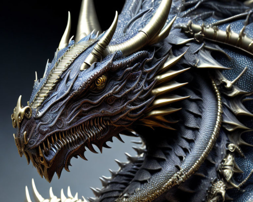 Detailed Dragon Sculpture with Sharp Horns and Intricate Scales