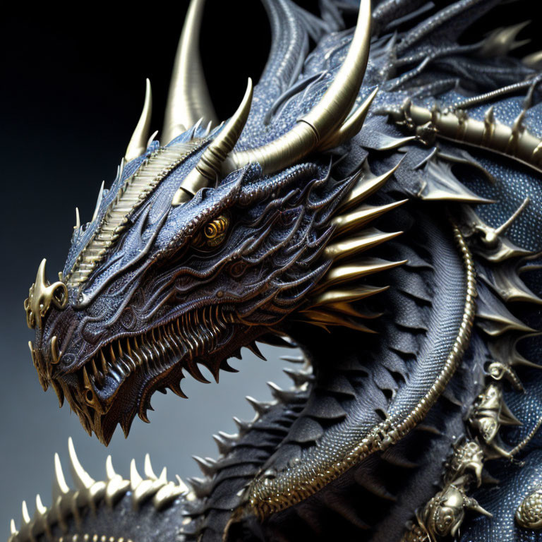 Detailed Dragon Sculpture with Sharp Horns and Intricate Scales