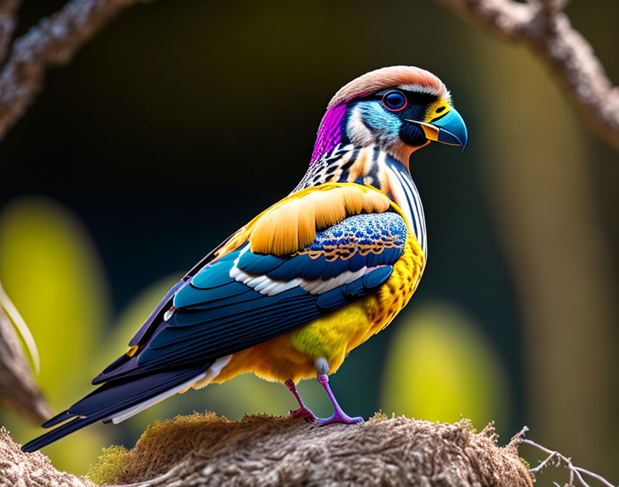 Vibrant mandarin duck with colorful feathers on branch