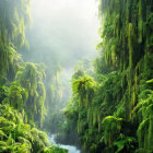 Lush Tropical Rainforest with Towering Trees and Misty Ambiance
