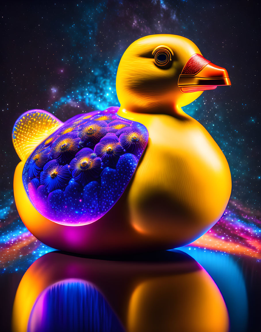 Colorful Cosmic Pattern Rubber Duck in Starry Space