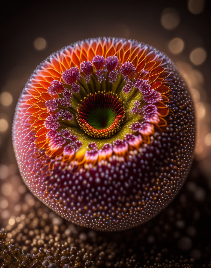 Vivid Macro Shot of Red and Orange Sea Urchin on Golden Background