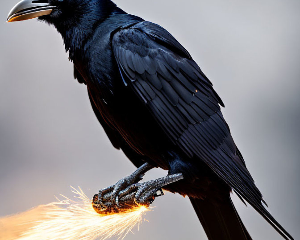 Glossy Raven Perched in Warm Backlit Glow