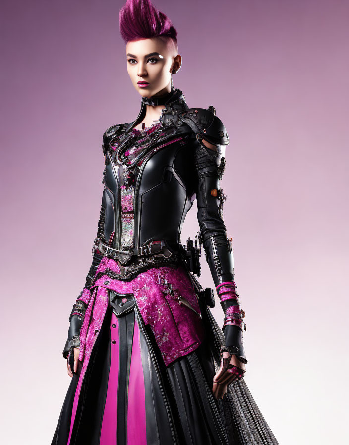 Punk Woman in Black and Pink Gothic Outfit