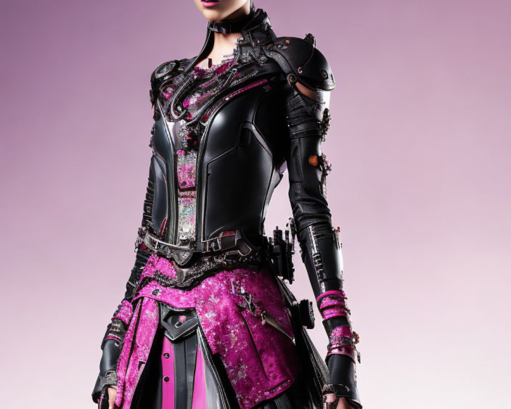 Punk Woman in Black and Pink Gothic Outfit