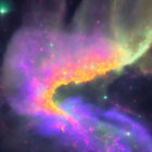 Multicolored interstellar clouds and bright stars in cosmic scene