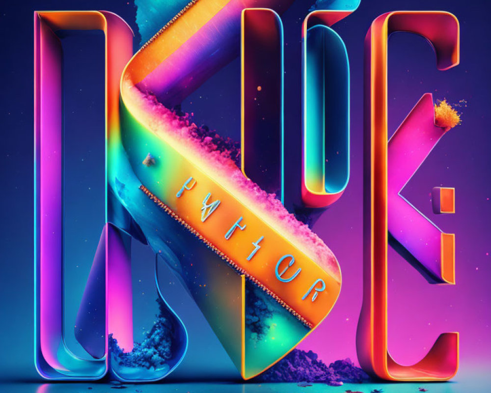Colorful 3D Graphic of "JUICE" with Neon and Metallic Texture