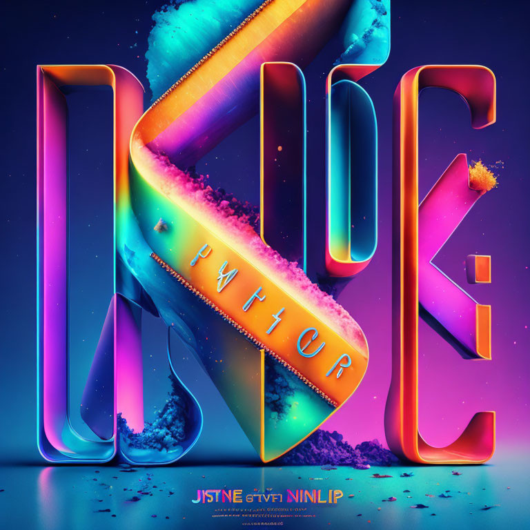 Colorful 3D Graphic of "JUICE" with Neon and Metallic Texture